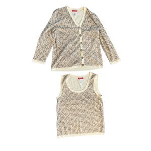 Women's Two-Piece Knit Tank and Cardigan Set - Beige/Cream